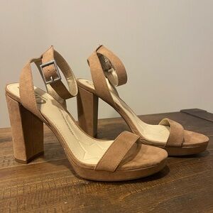 Sam Edelman circus Abigail platform open toe ankle strap buckle heel tan 6.5